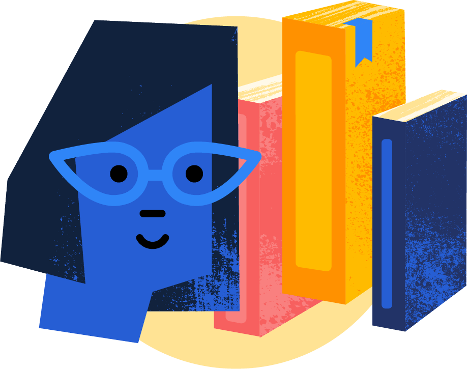 Illustration: A librarian with books