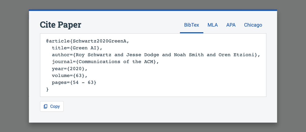 Screenshot of the citation modal on Semantic Scholar
